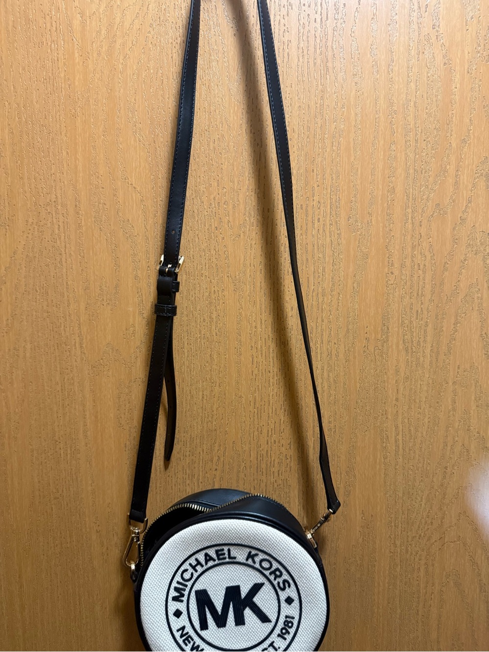 Michael Kors Black & Beige Round MK Logo Crossbody